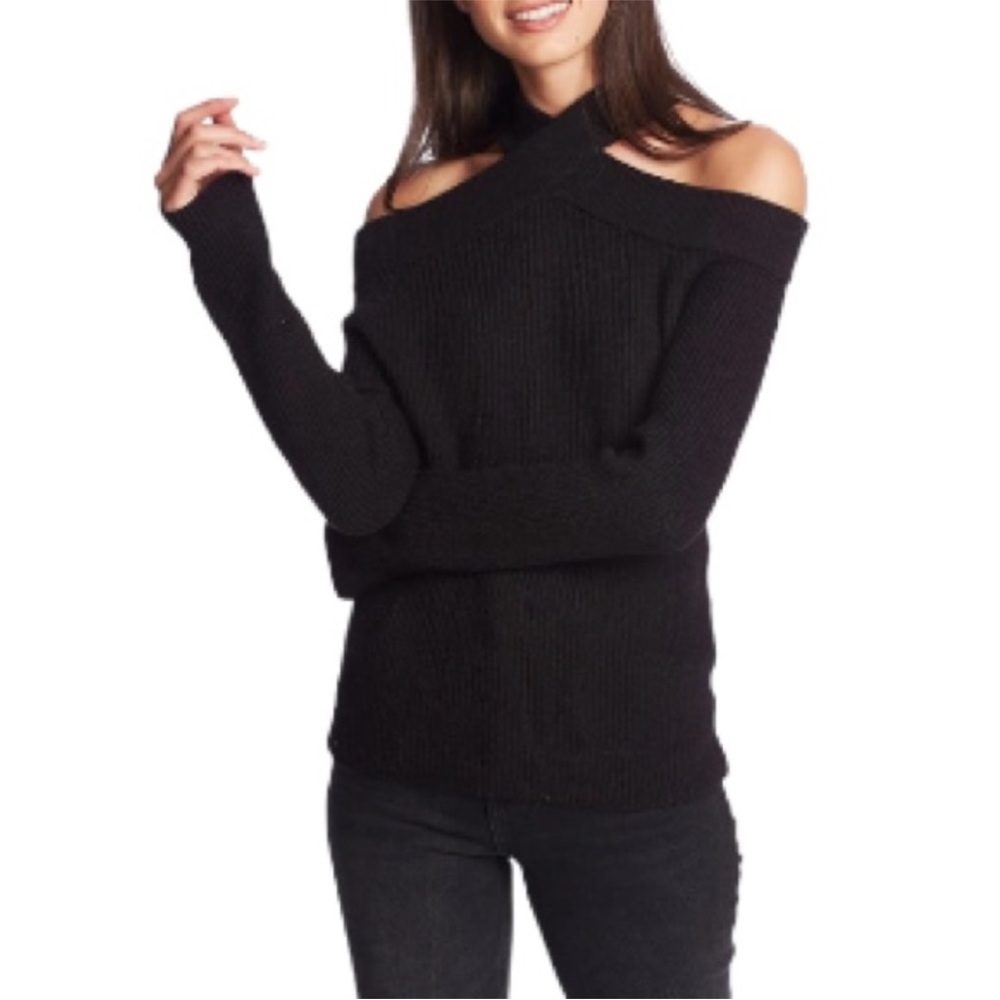 1. State Cross Neck Cold Shoulder Cotton Blend Sweater Size L